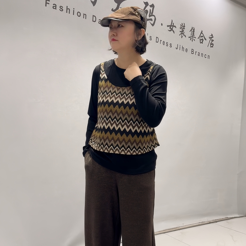 女权贵族秋冬新款大码假两件衫女