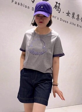 3411芮娜依莲蓝鲸之吻夏季新款欧货短袖T加大码女装胖妹妹显瘦衫