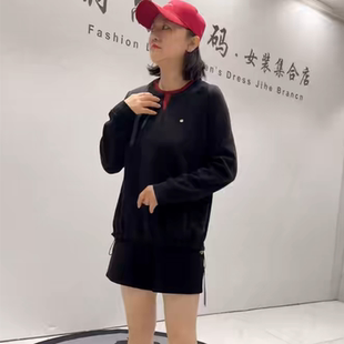 减龄显瘦上衣衫 针丝缘子汇4651秋季 女装 新款 撞色假两件卫衣加大码