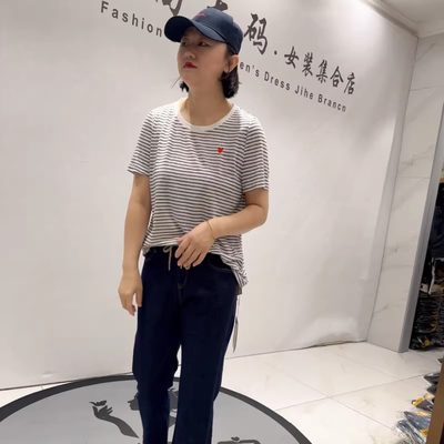 女权贵族夏季新款大码条纹短袖衫