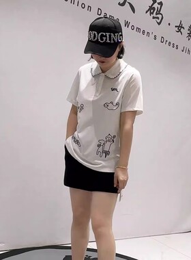 3238B女权贵族夏季新款欧货短袖衬衫加大码女装胖妹妹百搭POLO衫