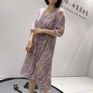 胖妹妹减龄显瘦中袖 女权贵族3295夏季 女装 新款 雪纺裙 连衣裙加大码