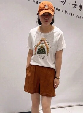 5087芮娜依莲夏季新款欧货短袖衫加大码女装胖妹妹宽松显瘦气质衫