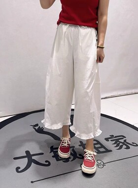 31005女权贵族夏季新款欧货女裤加大码女装胖妹妹百搭显瘦弯刀裤