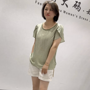 新款 加大码 芮娜依莲1232夏季 短袖 女 女装 胖妹妹减龄显瘦欧货气质衫
