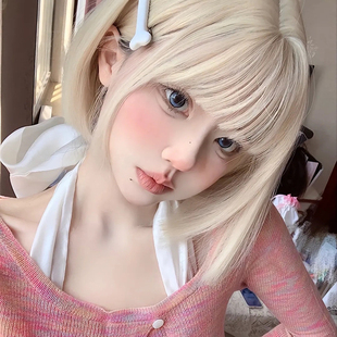 朵拉假发奶金色一刀切短发全头套女夏季浅色发色女团中长发波波头