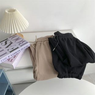 美式 秋冬款 休闲运动卫裤 宽腿长裤 女简约设计感纯色哈伦裤 宽松大码