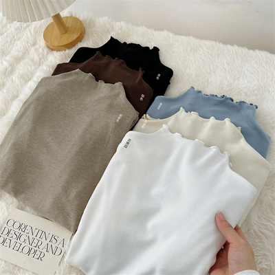 裸感半高领木耳边羊绒双面肌底衣内搭磨毛秋冬显瘦保暖德绒打底衫