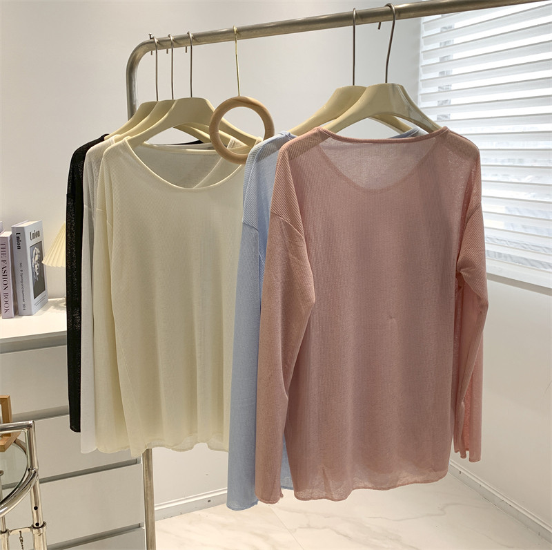 超薄透视糖果色长袖防晒衣女夏季宽松慵懒风纯色外穿空调衫罩衫女