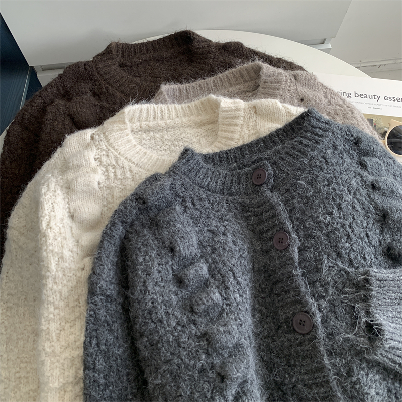 气质懒惰风新款羊毛毛衣开衫2024韩系复古立体感百搭针织外套加厚
