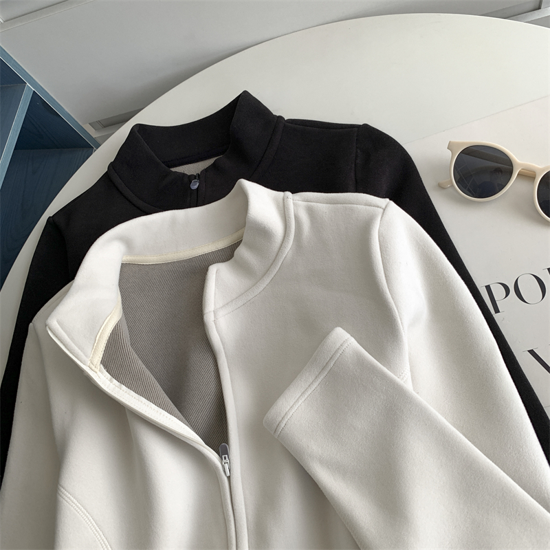 敲显身材小蛮腰立领长袖卫衣女设计感明线修身显瘦短款保暖外套女