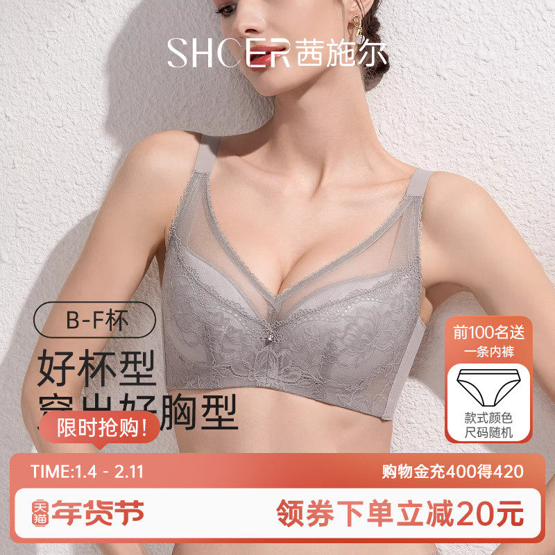 茜施尔大胸显小内衣女聚拢收副乳防下垂上托调整型大码女士胸罩