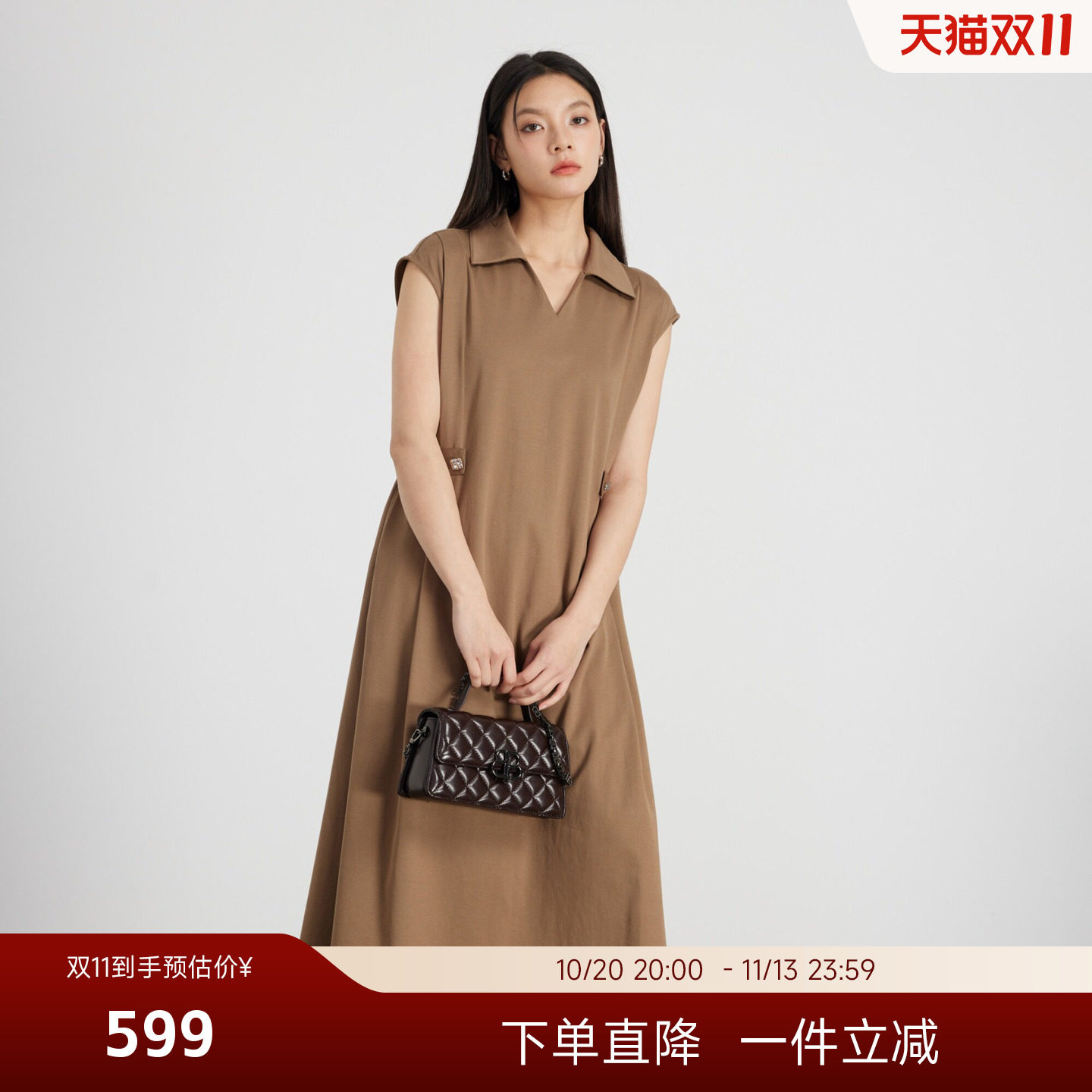 KAKO夏季新品时尚女翻领短袖直身连衣裙中长款休闲裙子