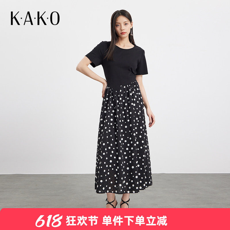 KAKO夏季新品波点拼接连衣裙修身显瘦气质优雅时尚裙子5340382