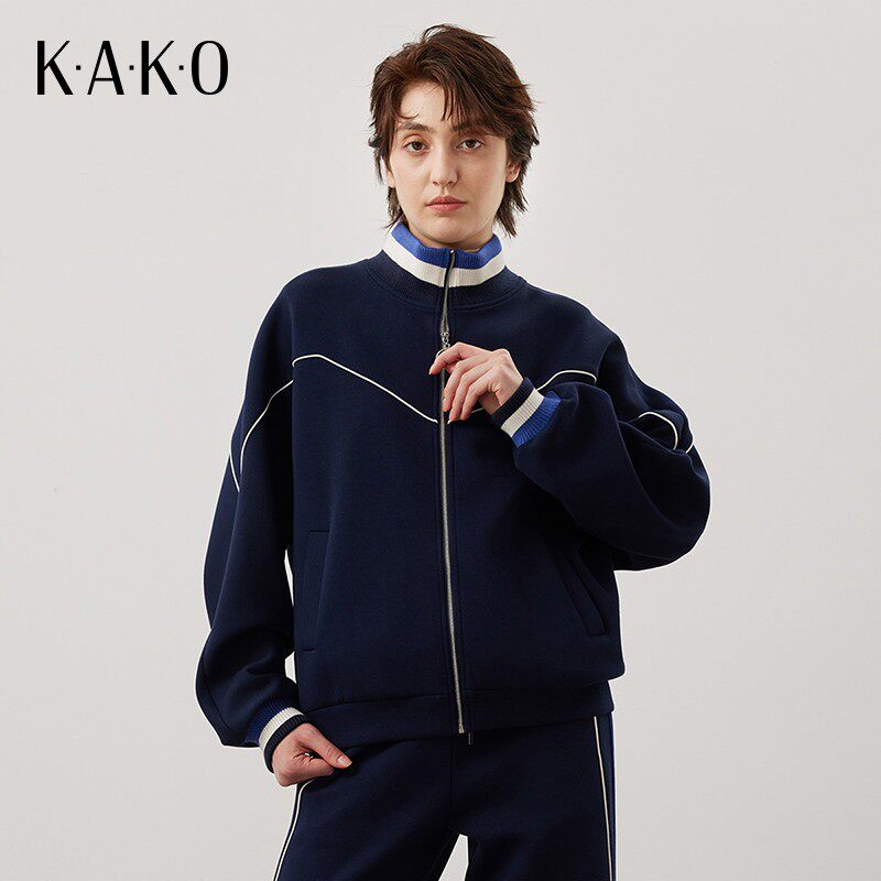 KAKO秋冬新款女装时尚休闲百搭短款上衣夹克撞色运动开衫外套