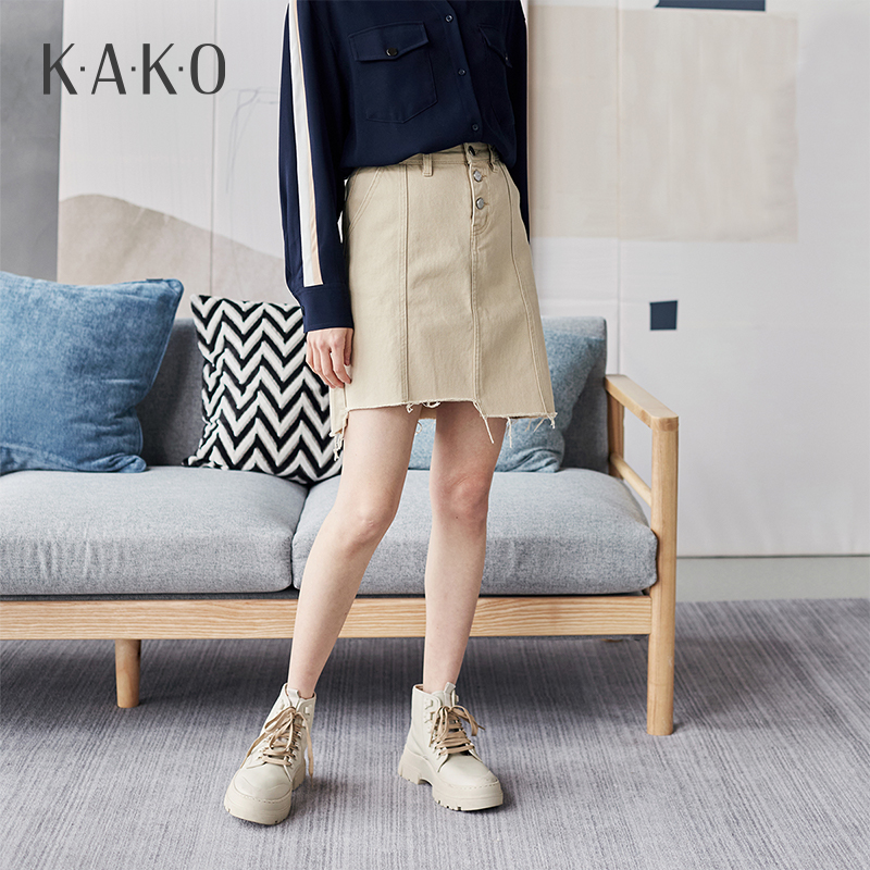 KAKO春夏新款女士半身裙短裙高腰a字高腰显瘦时尚修身裙子
