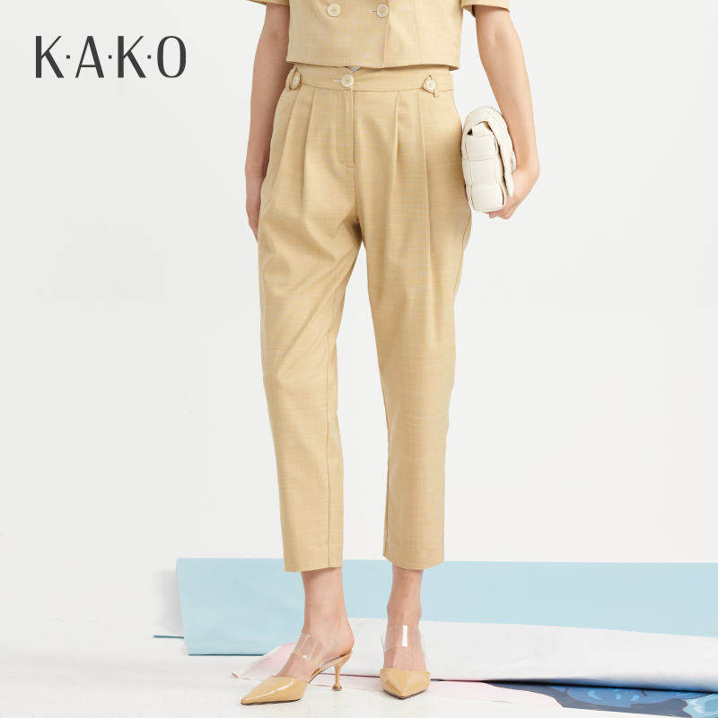 KAKO新品女士休闲裤直筒薄款亚麻时尚休闲舒适裤子