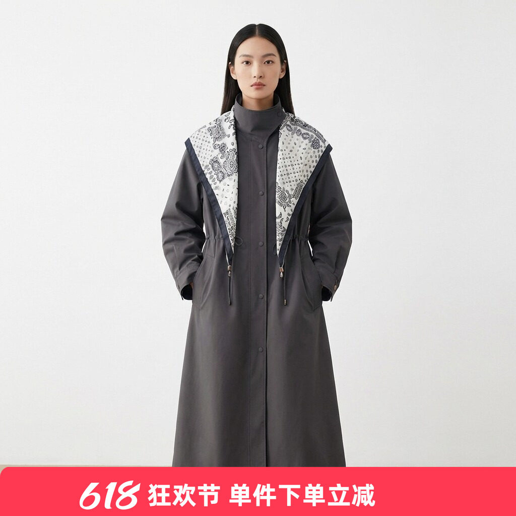 KAKO2026早春新品丝巾款系带长款风衣设计感外套5790055007