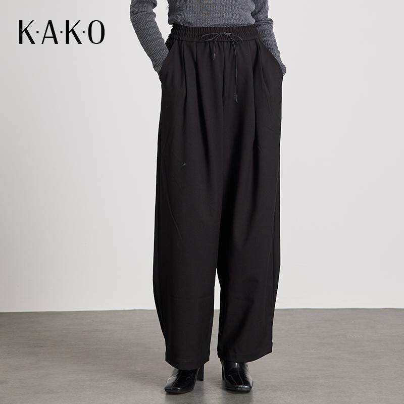 KAKO抽绳时髦休闲裤阔腿修饰腿型高腰女2025新品裤子