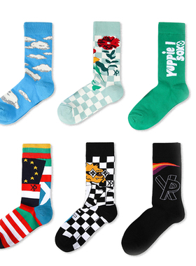 YP家绿色字母中筒袜欧洲站潮流秋冬个性提花潮牌街头时尚情侣袜子