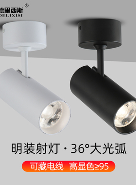 明装led无轨射灯服装店吸顶式商用免开孔COB单灯万向可调节聚光灯