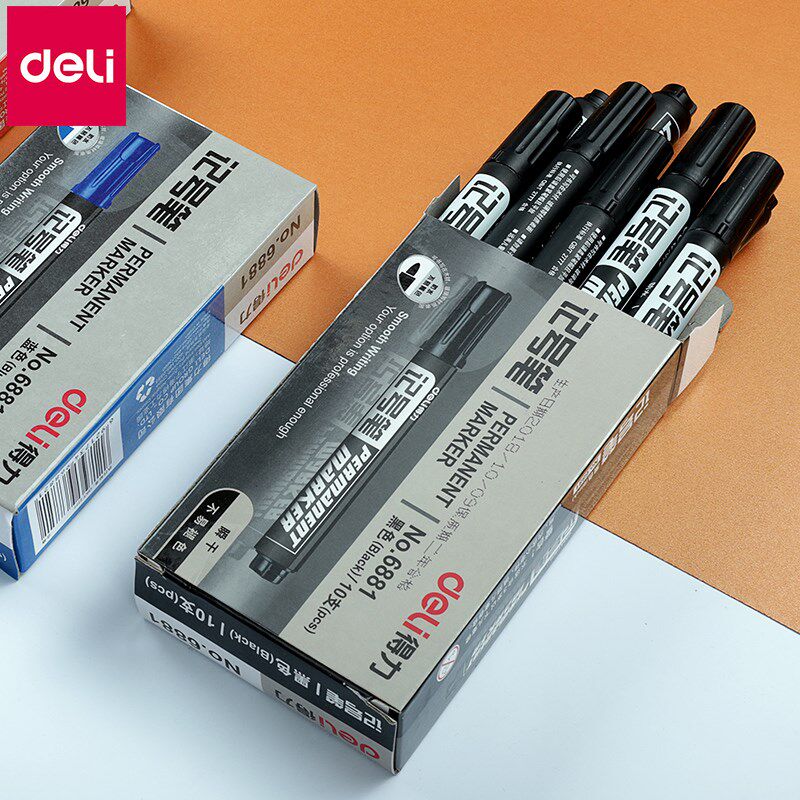 得力6881油性记号笔50支大容量马克笔大头笔油性笔黑色勾线笔粗头