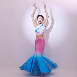 傣家的女儿傣乡的雨紫色傣族鱼尾裙演出服竹林深处傣灵傣家小妹傣