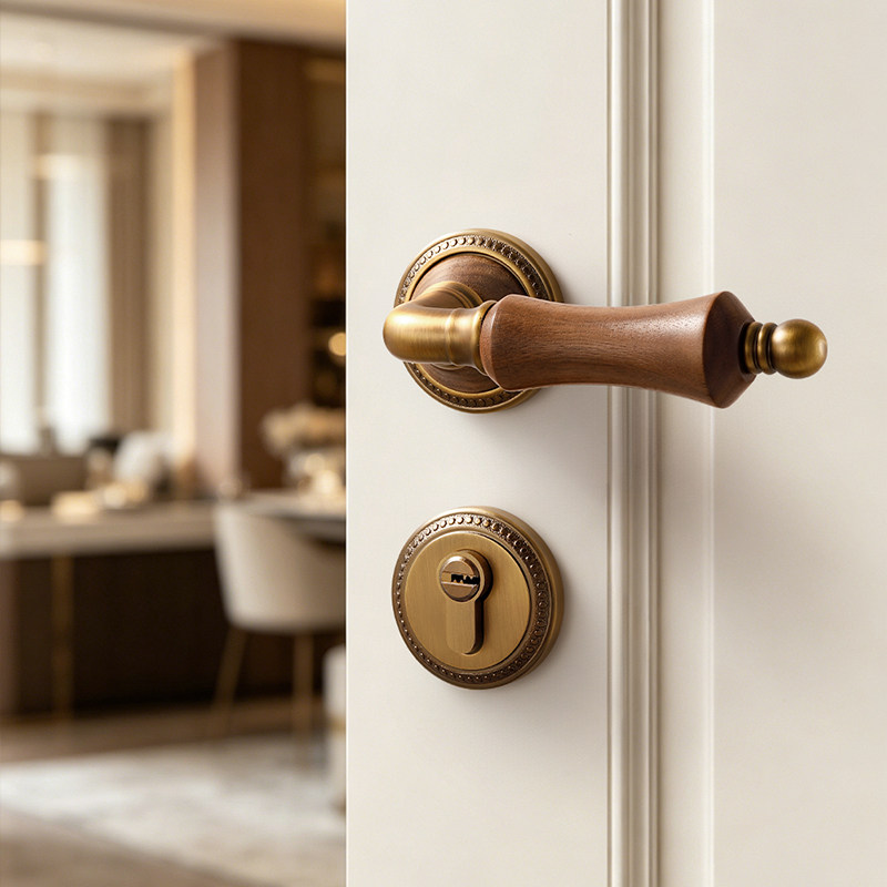 中古风卧室门锁室内房间木门房门锁古铜色磁吸静音法式复古门把手