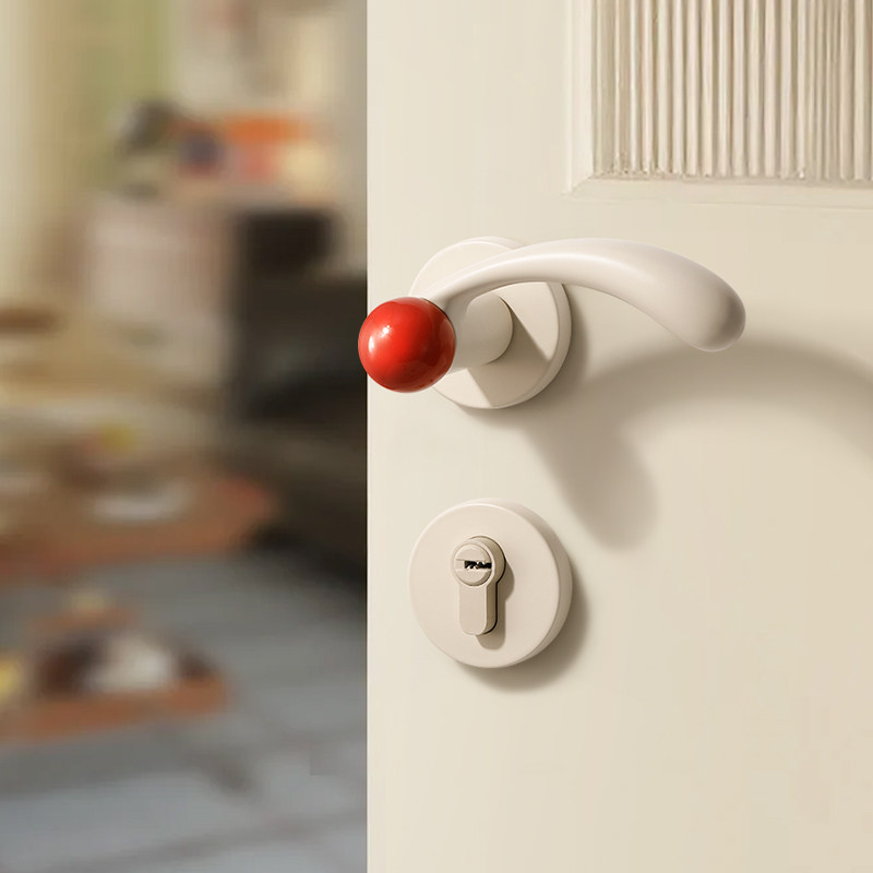 奶油风卧室门锁室内木门家用机械房门锁磁吸静音彩色多巴胺门把手