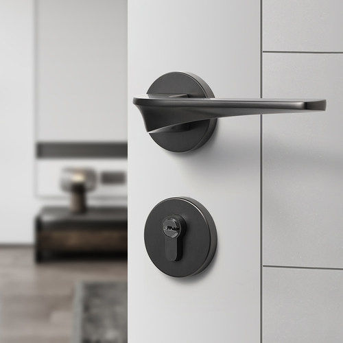 黑灰色室内卧室木门磁吸分体门锁