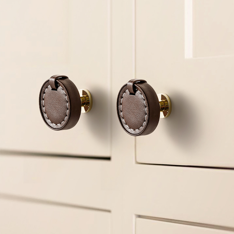 轻奢复古真皮拉手单孔柜门把手