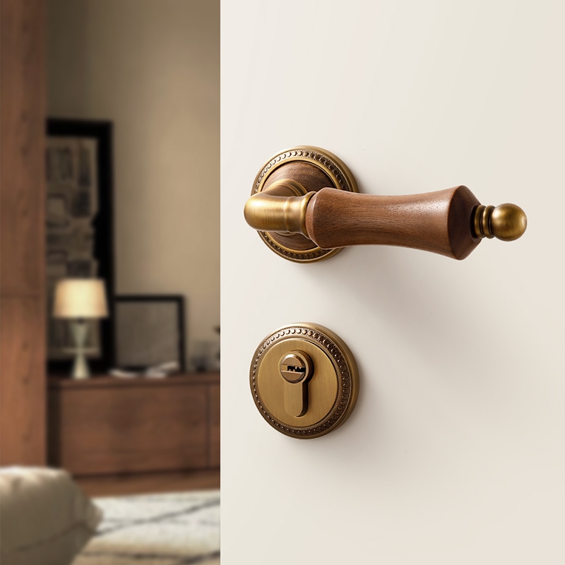 中古风卧室门锁室内房间木门房门锁古铜色磁吸静音法式复古门把手
