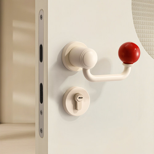 奶油风卧室房间门锁包豪斯门把手
