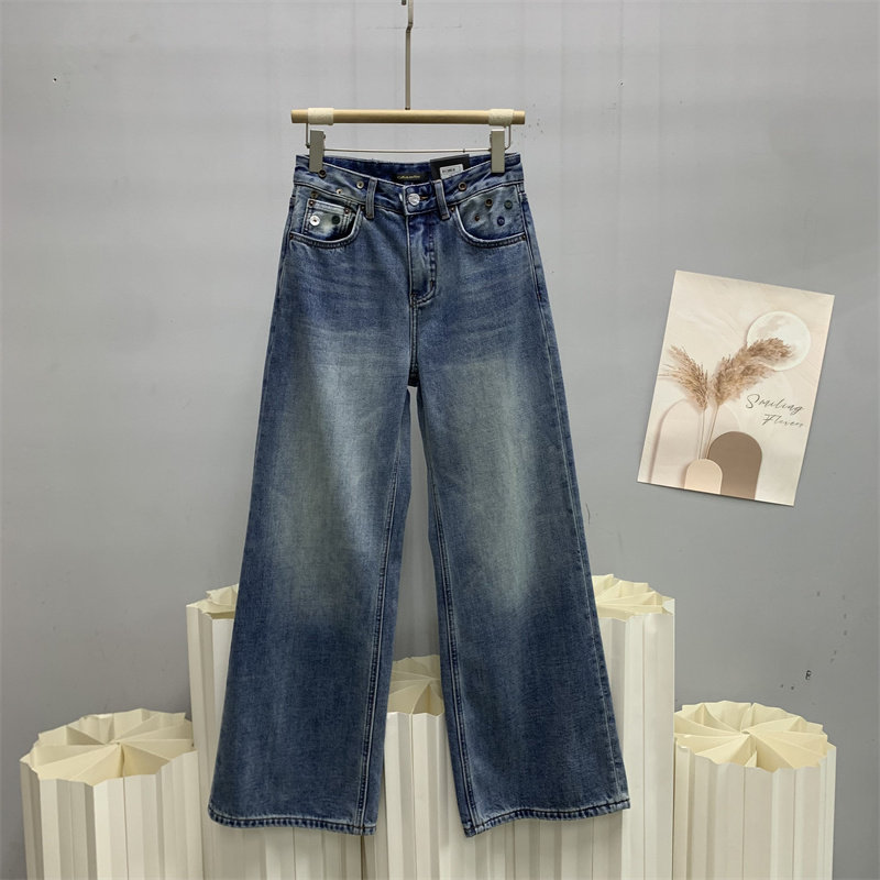 ckly斯卡洛依8080欧货2026冬加厚磨毛纽扣牛仔拖地裤女大筒喇叭裤