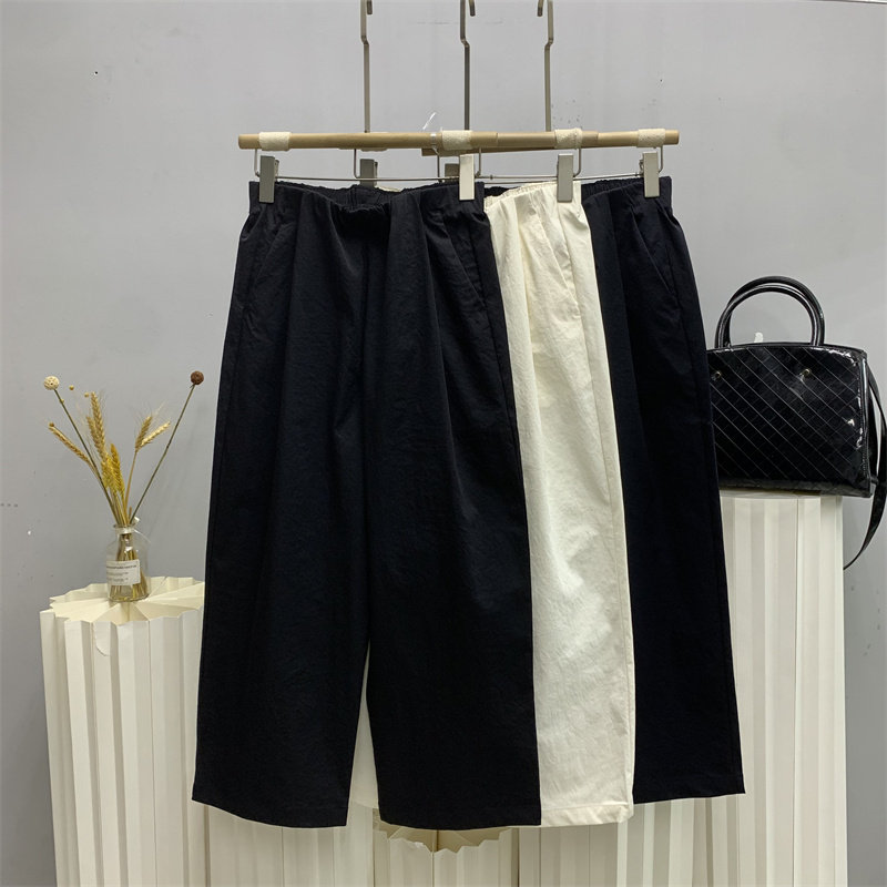 简谜2506欧货春款高腰松紧腰小个子休闲裤女九分直筒裤宽松奶奶裤