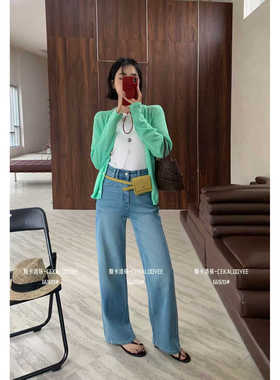 ckly斯卡洛依66920欧货2026春新款浅蓝色牛仔直筒裤女窄版拖地裤