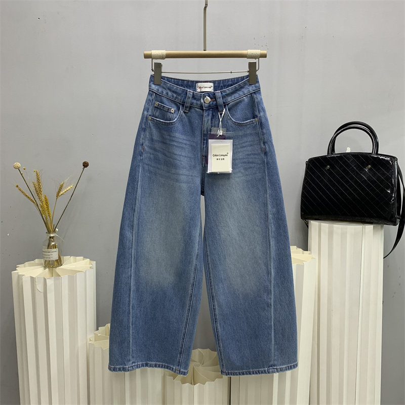 斯卡洛依66930欧货春款四面弹小个子牛仔流浪裤女九分阔腿裤CKLY