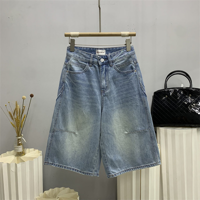 斯卡洛依2956欧货2026夏款磨破浅色牛仔中裤裤女宽松阔腿中裤CKLY