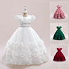 Children's long three dimensional small princess costume, white wedding dress, western style, for catwalk