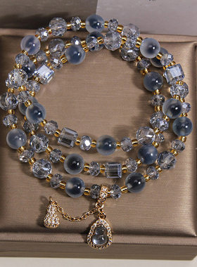 天然蓝色糖心玛瑙多层手链女轻奢小众高级感招财转运葫芦吊坠手串