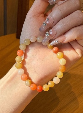 新中式天然金丝玉石手链女复古民族风彩色单圈串珠手串春夏季