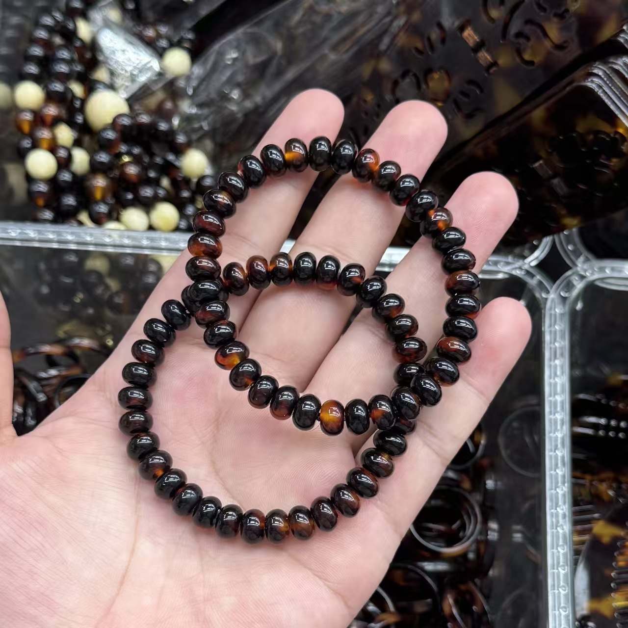 瑁色仿龟甲壳算盘珠转运手链女款