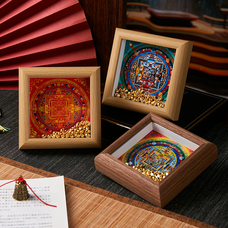 唐卡坛城时轮金刚六字真言黑金坛城藏密修行祈福镇宅相框摆件