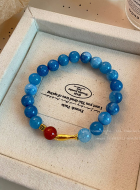 原创中式蓝色手串小众轻奢复古不规则百搭气质冷门精致蓝色手链