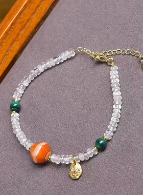 纯天然白水晶手链女简约时尚白水晶骰子一眼万年天珠配饰手串