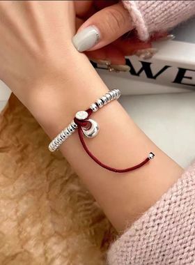 白铜度银盘缠手串男女士情侣款手链本命年碎银几两红手绳手饰红绳