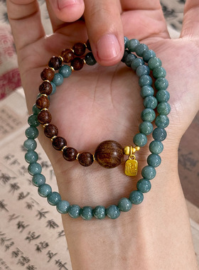 手爆款串高档金丝檀手链女小众时尚送女友蓝色玉石百搭叠戴手串