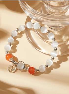 猫眼石福牌铃铛紫珠手链小众设计高级感气质女闺蜜轻奢手串高级