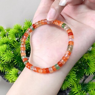 天然玛瑙直切单圈手链首饰药片玛瑙手串diy搭配盐源彩色手串工厂