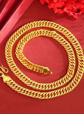 跨境光面双扣越南沙金老板项链子男士钛钢仿真首饰品久不掉色手链